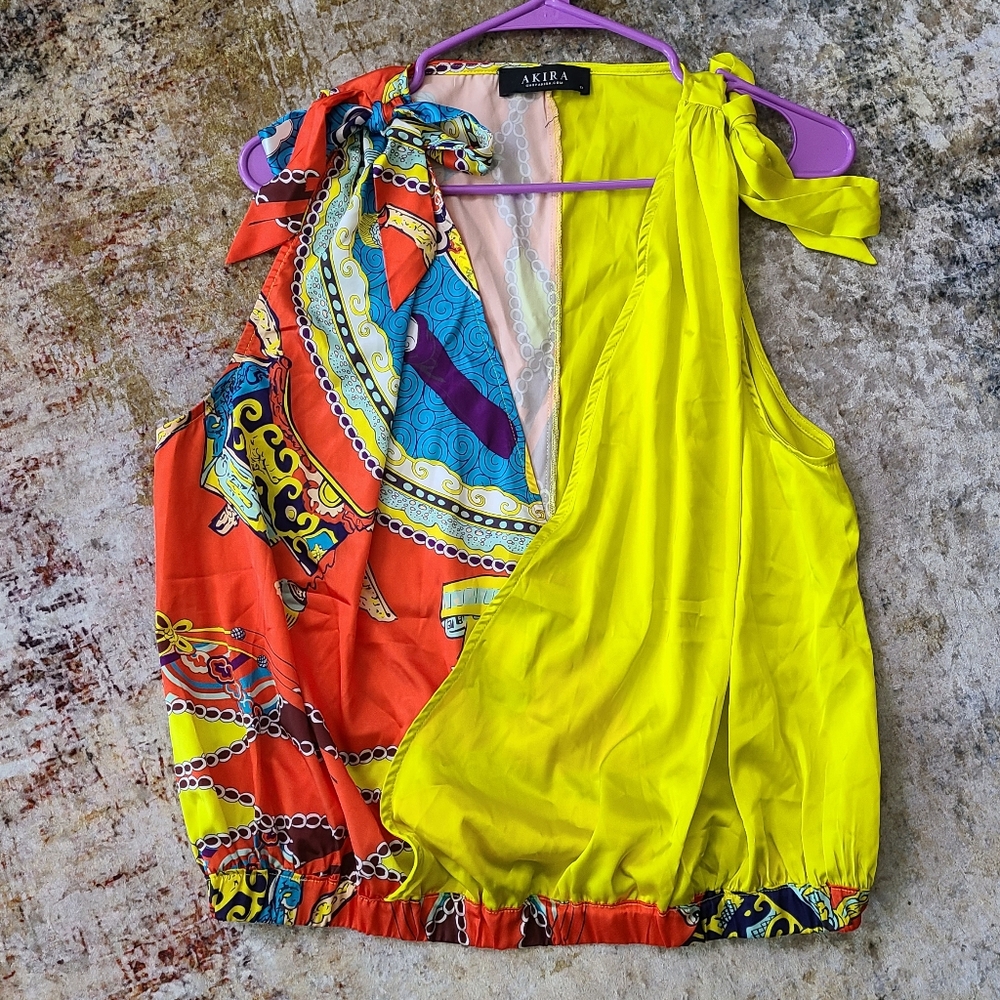 Akira Lime/Orange Satin top